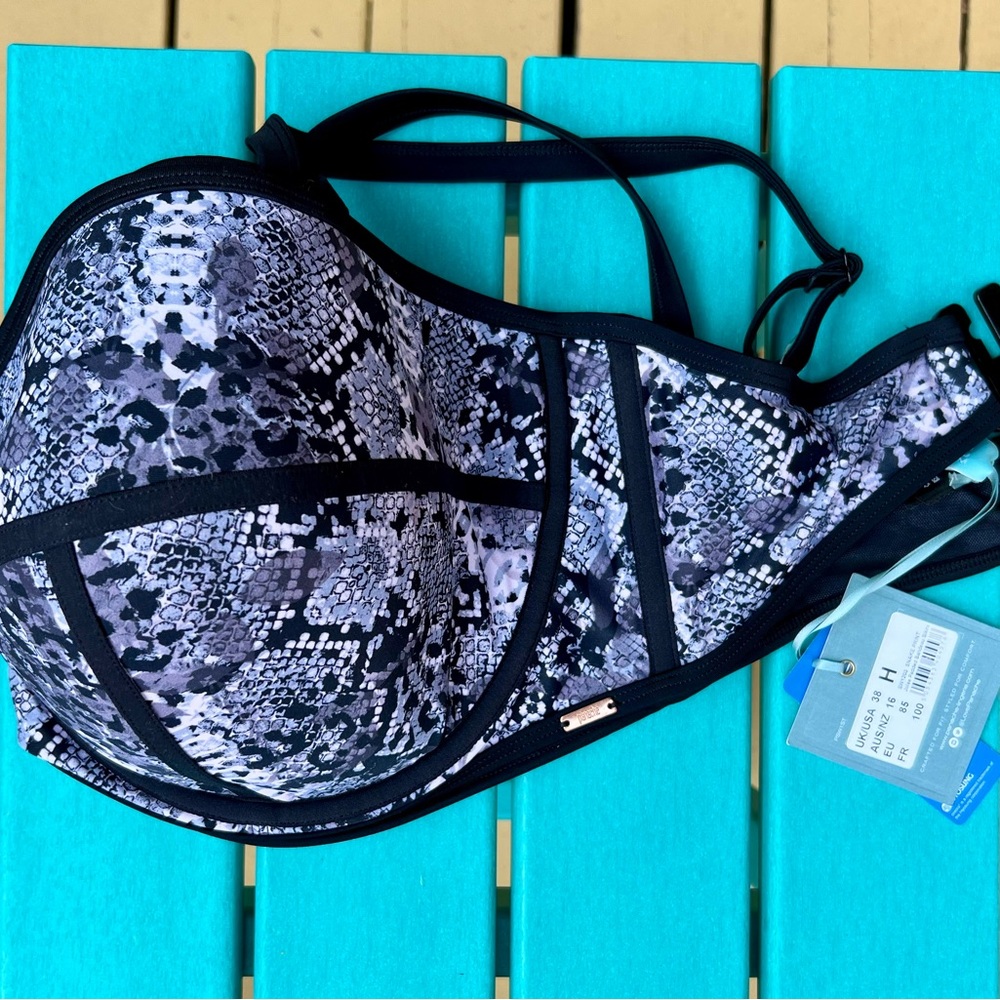 NWT Panache Black and White snakeskin Bikini Top, Underwire 38H